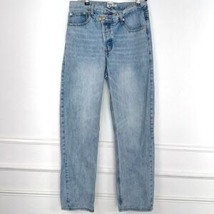 PRINCESS POLLY Light Wash Straight Leg Jeans Butterfly Embellished Waist Size 4